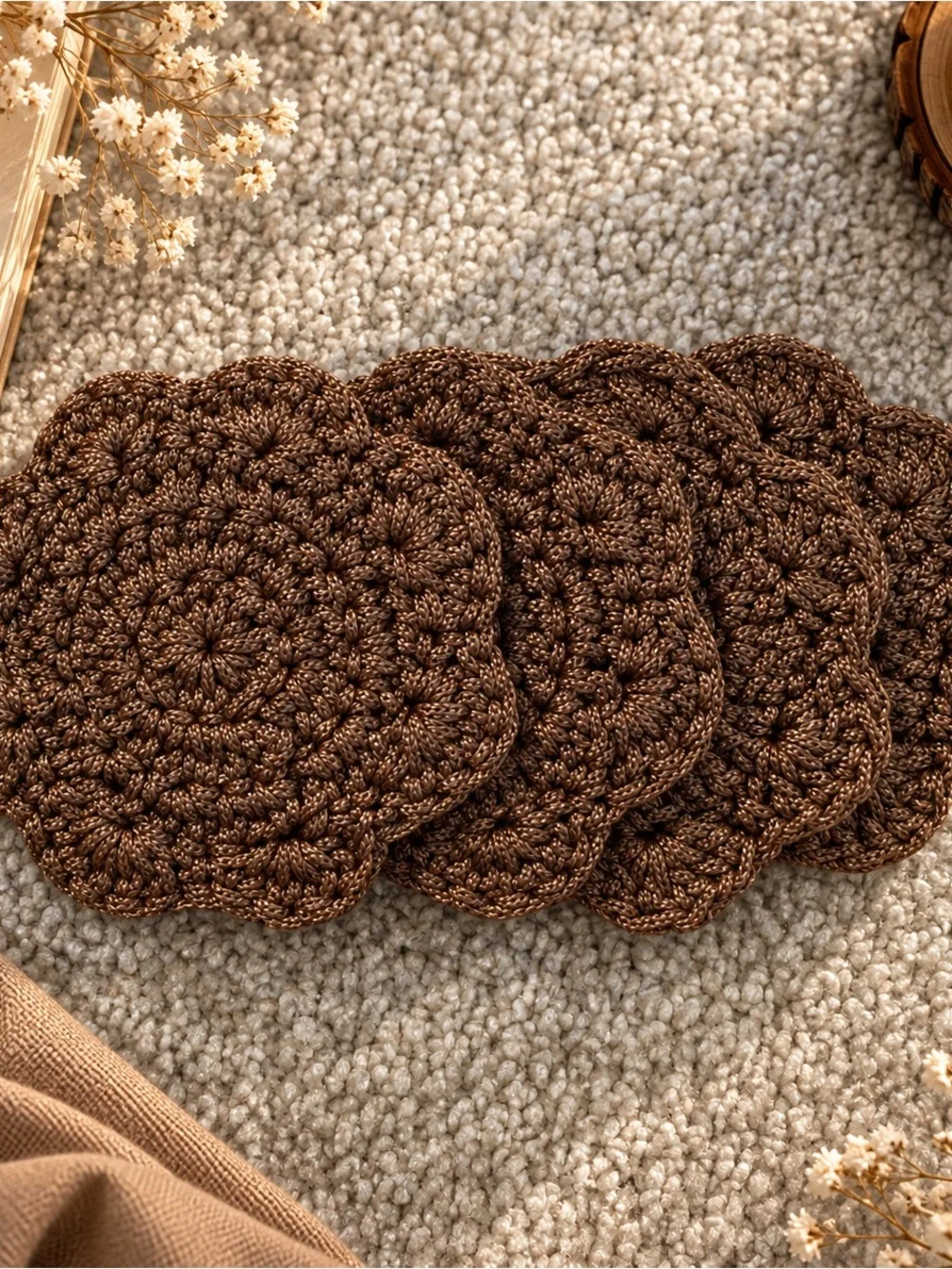 Handcrafted Brown Crochet Bath Mat - Stylish Home Bath Accent
